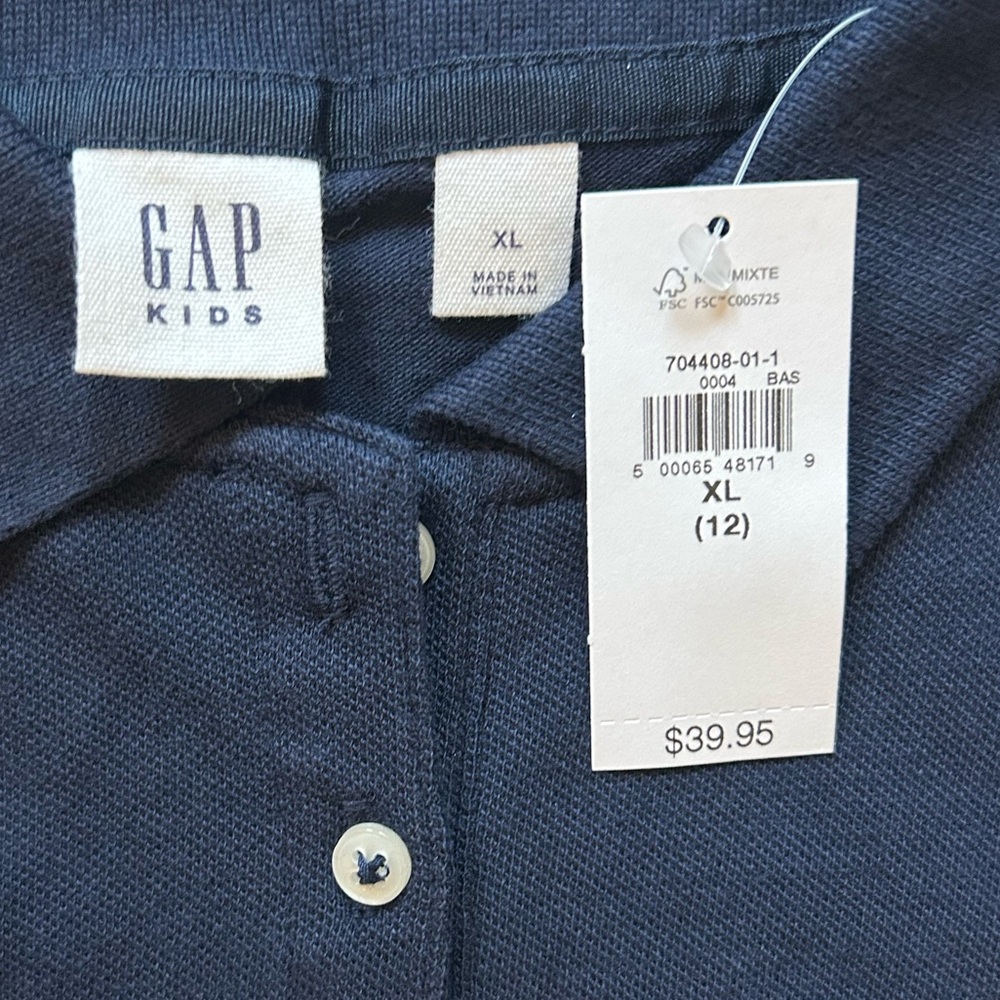 New GAP Kids Uniform Polo Shirt Size XL 12 Organic Cotton, Navy Blue, Gap Girls - Picture 3 of 7